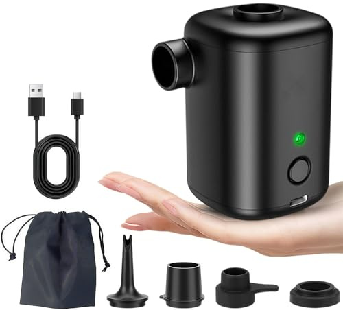 Portable Pompe À Air Électrique pour Gonflables, Pompe À Air Rechargeable pour Matelas Gonflable - Mini Pompe 2-en-1 avec 4 Embouts Et Sac De Rangement - pour Matelas, Piscine, Bateau Pneumatique