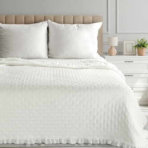 Eurofirany Stillvolle Tagesdecke mit Rüschen LIBI 3 Creme 200 x 220 cm