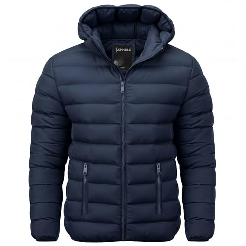 Spindle Mens Plain Black Hooded Padded Quilted Puffer Jacket Winter Coat 2 Zip PocketsSpindle Mens Plain Black Hooded Padded Quilted Puffer Jacket Winter Coat 2 Zip Pockets