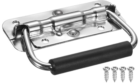 sourcing map Spring Loaded Recessed Handle 3.9 × 1.6 Inch Steel Surface Mount Handles Pull with Padded Grip for Cabinet Toolbox Storage Boxes (Silver)