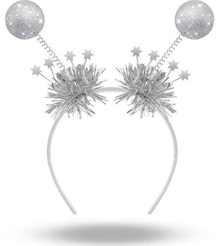 Alien Haarreif Silber, Haarreif Discokugel Silber, Space Girl Kostüm Zubehör Damen, Discokugel Kostüm Kopfschmuck für Karneval, Halloween, Fasching, Mottoparty, Verkleidung, Theater, Accessoire
