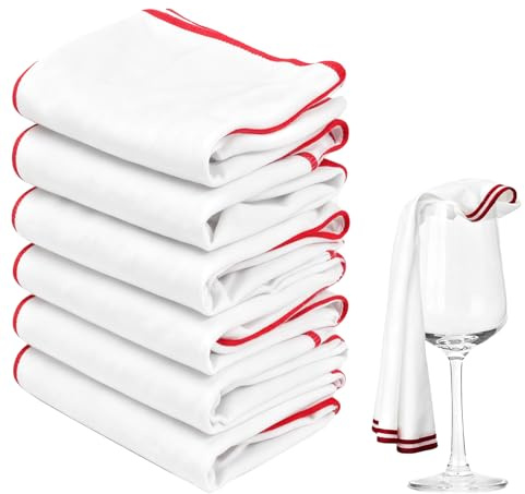 Behogan 6 Paños De Pulido Para Copas De Vino, 40 X 60 Cm, Paños De Microfibra Grandes Para Cristal, Reutilizables, Sin Rayas, Color Blanco