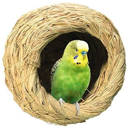 Casa para Pájaros de Paja Natural, Nido Artificial para Loros y Palomas, Refugio Cómodo, Tallas S-XXL(12x12.5cm)