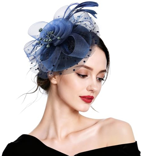 DRESHOW Fascinator Chapeau Plume Mariage Dames Day Bandeau et Clip Cocktail Tea Party Chapeau pour Fille et Femmes
