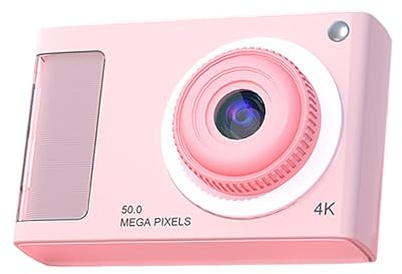 SXYGYWA Cámara Pequeña Compacta HD 1080P, 48MP, Zoom 4X, Digital De Apuntar Y Disparar, Vlogging Doble Lente, Soporte Antivibración, Tarjeta 32GB Imágenes Nítidas Detalladas(Pink)