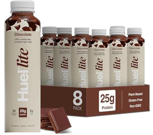 Huel Lite Ready to Drink, 8 x 500ml Bottles, 25g Chocolate Flavour Protein Shake, 190 Calories Meal Replacement Shake, Low Sugar, High Fibre, Vegan Protein Drinks with 26 Vitamins & Minerals