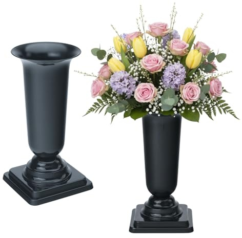 matches21 HOME & HOBBY Lot de 2 vases funéraires résistants aux intempéries avec socle, 40 cm, gris, à poser comme décoration funéraire