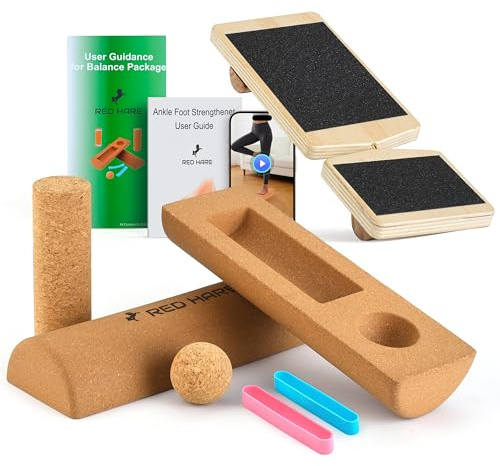 Balance Board Set for Foot & Ankle Strength – Cork Slack Board and Ankle Strengthener with Round & Pointed Bars, Progressive Balance Training System for Rehab, Fall Prevention & Athletic Performance