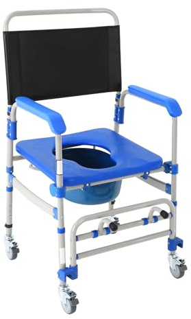 Silla de inodoro con ruedas, frenos mejorados, silla de inodoro extraíble para personas mayores de hasta 125 kg, silla de noche para adultos