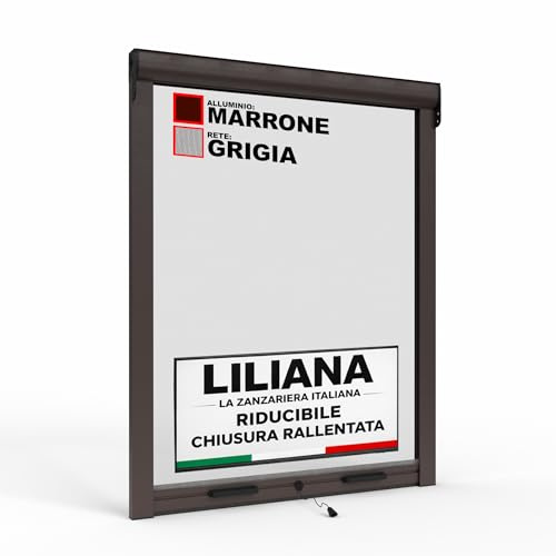 Zanzariera a Rullo LILIANA Riducibile per Finestre Con Chiusura Rallentata - Marrone RAL8017 con Rete in Fibra di Vetro Grigia - Made in italy (L 140 x H 170cm)