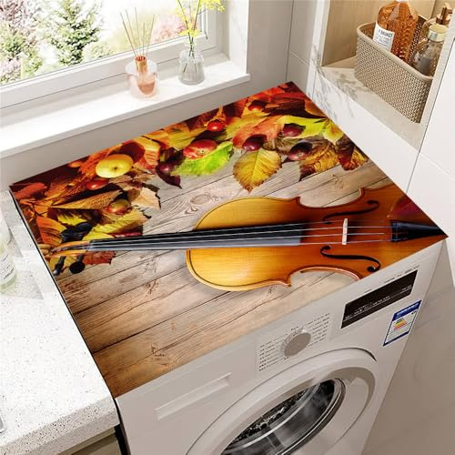 Hearda Housse Machine a Laver 3D Violon,Dessus Tapis Lave Linge Antidérapant,Housse de Protection pour Machine à Laver Top,Tapis de Protection pour Dessus Sèche-Linge (Feuille d'érable,30x40cm)