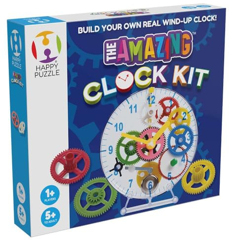 The Happy Puzzle Company The Amazing Clock Kit - Teaching and Learning Clock for Kids - Build your Own Real Wind-Up Clock - The Workings of the Clock are Completely Visible - Toys for Ages 5+