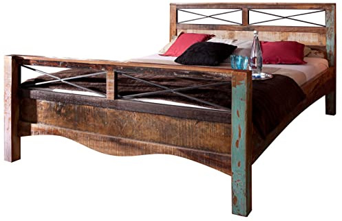 MASSIVMOEBEL24.DE | Nature of Spirit Bett 160x200 Indisches Altholz, Farbe:Mehrfarbig lackiert