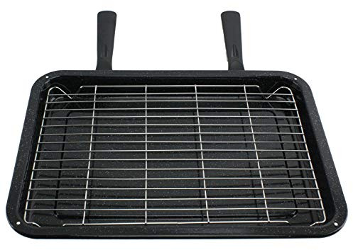 SPARES2GO Large Grill Pan, Rack & Dual Detachable Handles for Whirlpool Oven Cookers (420mm x 300mm)