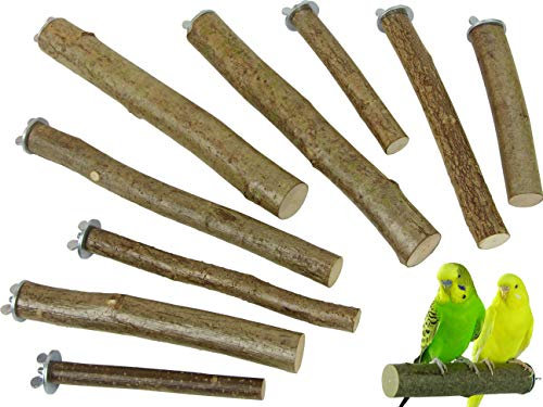 VogelKing 9 Sitzstangen für Vögel aus Naturholz | Maxi-Set (3X 14 cm, 3X 20 cm, 3X 26 cm lang | Für Wellensittiche, Finken, Nymphensittiche, Papageien und Co. | Sitzstangen Set für Vögel