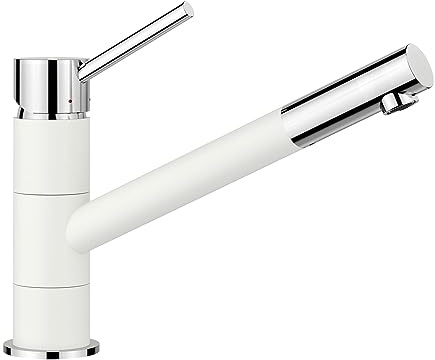 BLANCO KANO | Küchenarmatur in silgranitweiß/chrom | Hochdruck | [5,5x26,3x19,1 cm] | Gesicherte Wasserqualität & wassersparend | Rückflussverhinderer | Keramik Kartusche