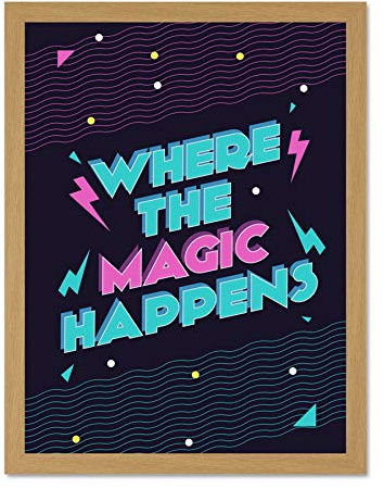 Wee Blue Coo Disco Kitchen Magic Happens Large Framed Art Print Wall Poster 18x24 inch Küche Zauber Wand