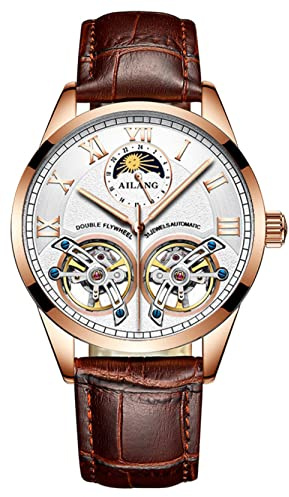 Binger Montre mécanique Automatique de pour Homme avec Double Tourbillon en Cuir Blanc