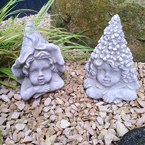 Radami Steinfigur Elfe Gartenfigur Figur Steinguss frostfest Dekofigur Gartendeko (Elfenpaar)