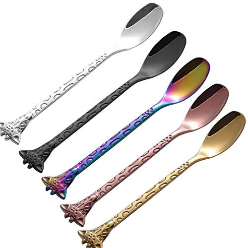 MBB 5 PCs Giraffe Handle Tea Coffee Spoons Desserts Cakes Ice Cream Server Stainless Steel Flatware Dinnerware
