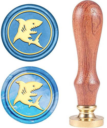 craspire Wachssiegel Stempel Hai, Ozean Tier Siegelwachsstempel Retro Holzstempel Wachssiegel 25 mm Abnehmbar Messingkopf Holzgriff Für Umschlag Einladung Hochzeit Verschönerung Flasche Dekoration