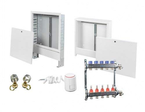 Fußbodenheizung Edelstahl Heizkreisverteiler Verteilerschrank Stellantrieb SET Verteilerschrank Unterputz UP, Größe HKV 4, Klemmringverschraubung ohne Klemmring, Stellantrieb mit Stellantrieb 230V