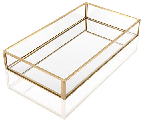 Homtone 30x20x5cm Retro Spiegeltablett Dekotablett Gold Tablett, Glass Kosmetik Organizer Aufbewahrung Tablett für Schminktisch Dekor