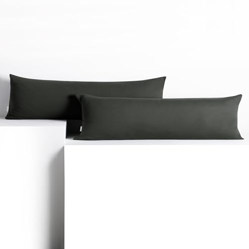 DecoKing 2 Kissenbezüge 40x200 cm Jersey 100% gekämmte Baumwolle Amber | Reißverschluss Graphit