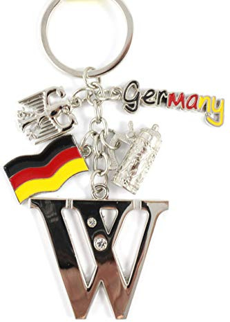 ELLUG Schlüsselanhänger H.: 11cm Buchstaben/Letter/Initalien/Alphabet/ABC mit Glitzersteinen & Charms Bierkrug/Adler/Deutschland-Fahne/Germany