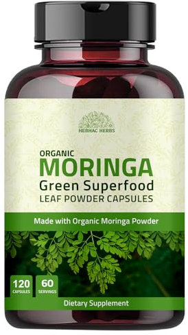 Hebhac Herbs Organic Moringa Capsules | Moringa Oleifera 120 Veggie Capsules, 1000mg Each | for Everyday Use, Non-GMO, Gluten-Free Herbal Supplement