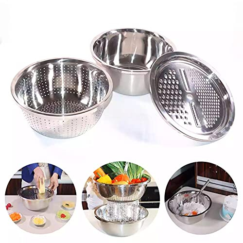 NC Grattugia spessa multifunzione in acciaio inox, strumento per grattugiare formaggio, tagliare verdure e lavare la frutta, con ciotola e filtro acqua (3 in 1)