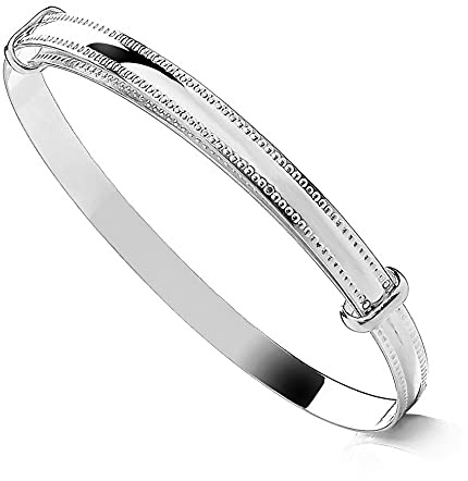 Old English Jewellers Bracelet pour bébé en argent sterling massif avec bord biseauté - Bracelet extensible en argent sterling - Cadeau de baptême, Inner Circumference : 4.75, Argent sterling, Pas de