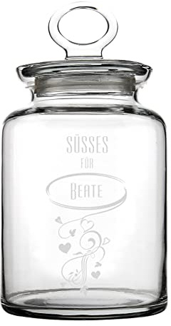 Herz & Heim® Süßigkeitendose aus Glas mit Gravur des Namens