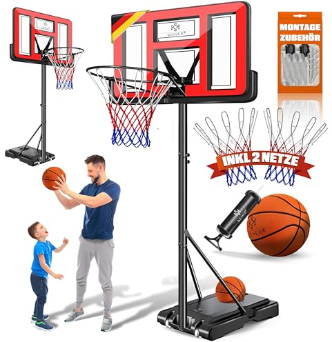 KESSER® Basketballkorb Outdoor mit Ständer & Rollen Inkl. 2x Netze, Basketball & Pumpe | Basketballanlage Höhenverstellbare Korbhöhe 230 bis 305 cm Basketballständer Korbanlage für Erwachsene & Kinder