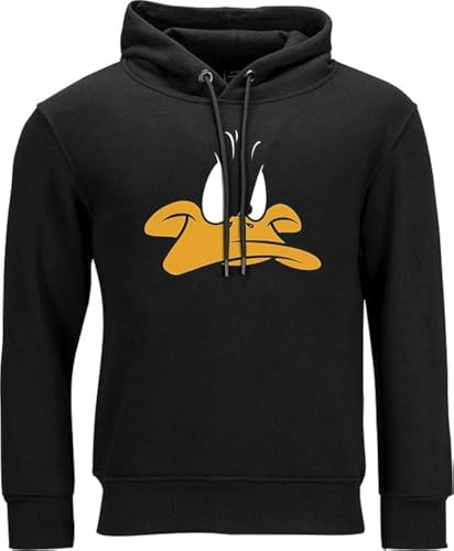 Looney Tunes - Sudadera con capucha de pato Daffy sin bolsillos - 80% algodón orgánico, 20% poliéster reciclado - sostenible - duradera (S), Negro