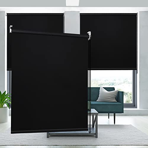 Kokorona Blackout Roller Blind - Thermal UV Protection, Room Darkening Privacy, Waterproof Fabric, 86cm x 183cm, Black