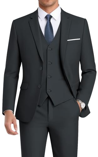 WEEN CHARM Suits for Men,3 Piece Slim Fit Suit Set with 2-Button Blazer,Vest,Pants,Tuxedo for Wedding,Prom,Party,Business