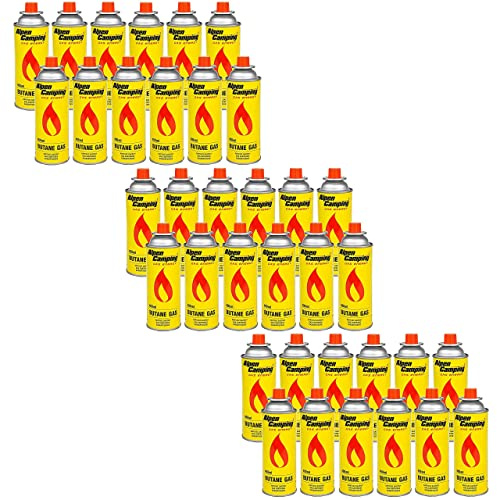 Alpen Camping Cartouche de gaz Butane 36 pièces 400 ML Certificat Pi 0875 Conforme EN417