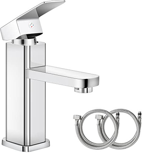 Grifos de baño, grifo mezclador de lavabo, grifo de cocina, latón cromado, grifo de fregadero de guardarropa, un solo agujero con 2 mangueras, doble control de calor y frío, resistente a la corrosión