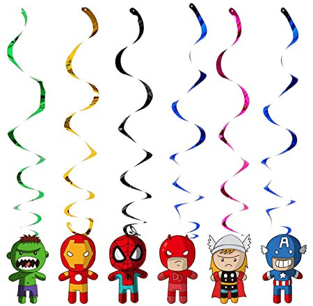 ATBEAMEN 6Rolls Superhero Avanger Birthday Party Hanging Swirl Decor-Superhero Spider Hanging Swirl Ceiling Decor Shiny Foil Swirls Baby Shower,Spider-Man Theme Party Supplies, Colorful Avanger Swirl