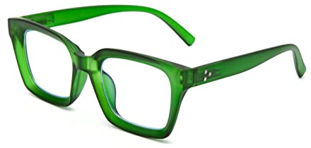 Amorays Lesebrille Oversize Square Frame Vintage mit Anti-Licht Blau Linsen Reißverschluss Feder Brille Presbypia Leser für Damen Herren 6561NEW（grün,+2.0）
