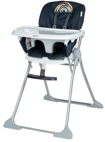 Cosco Simple Fold Adjustable Recline High Chair, Folds Flat and Stands on its own, Making it Easy to Store or take on The go, Rainbow