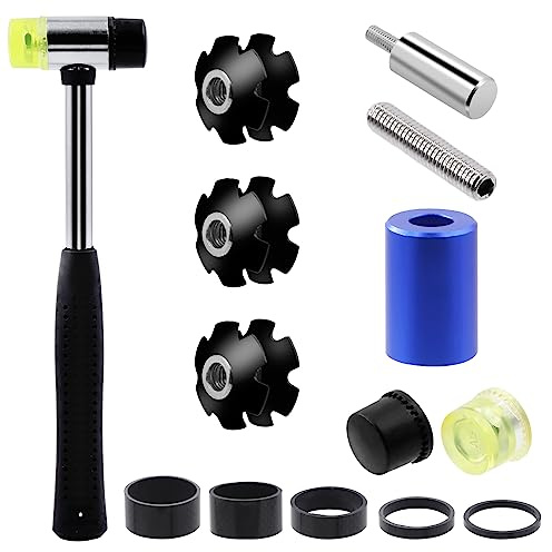 Mardatt 15 Stück Fahrradgabel Sternmutter Setting Installer Tool Enthält 5 Größen Fahrrad Kohlefaser Headset Abstandshalter, Sternmuttern, Gummihammer und Schrauben für Fahrradreparatur (3 mm, 5 mm,