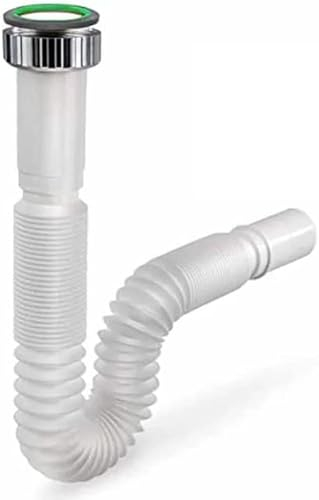 Tubo scarico jolly lavabo lavandino cucina 1'' 1'' 1/4 1'' 1/2 uscita 32 40 mm flessibile con ghiera in metallo + guarnizione lunghezza 32 cm max 77 cm in pvc (1'' 1/4 ingresso uscita 32-40 mm)