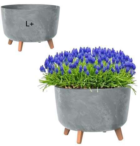 MELTOM Blumentopf Schale mit Füßen Einsatz Blumenschale Kräutertopf Übertopf, 39 cm x 27 cm (Beton - Grau)