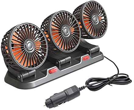 TOTMOX Circulateur d'air de refroidissement électrique à trois têtes Ventilateur automatique rotatif à 360° Ventilateur de refroidissement de voiture portable pour berline/SUV/RV/Bateau/Camion