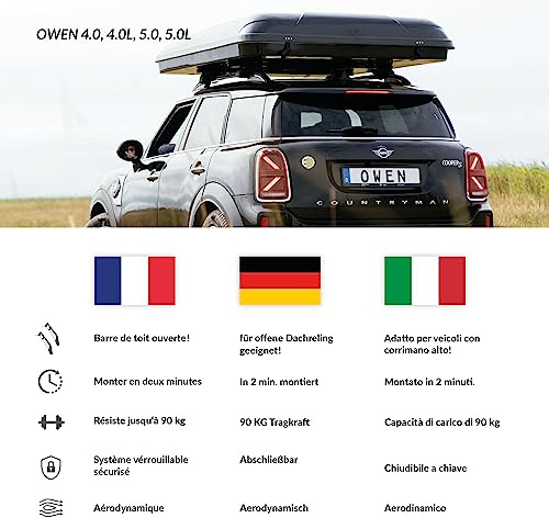 Owen 5.0 Dachträger Universal 120 cm Silber | Aluminium Relingträger für offene Reling | Geprüft nach DIN 75302 | Abschließbar | Tragfähigkeit bis 90 kg | Aerodynamisch & einfach montierbar