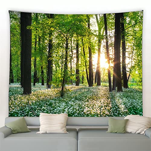 MEKPAM Frühling Park Landschaft Wandteppich Ländliche Natur Blume Pflanze Grün Wald Bäume Garten Wandbehang Stoff Wohnzimmer Schlafzimmer Dekor 200x150cm