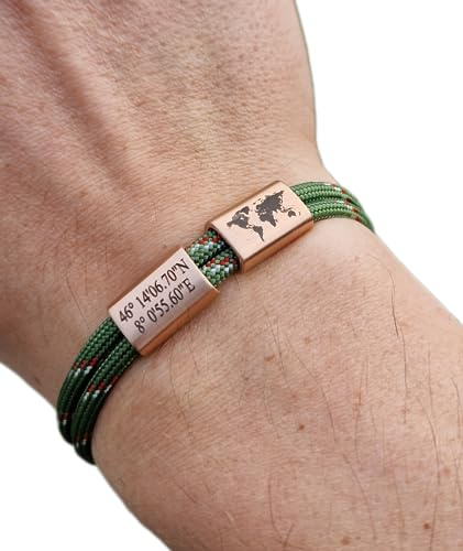 Gravur Armband Koordinaten, Weltkarte, Kompass, Surfer Armband, personalisiertes Armband, Schmuck, Familie, Muttertag, Weihnachten, Geschenk, Weltenbummler