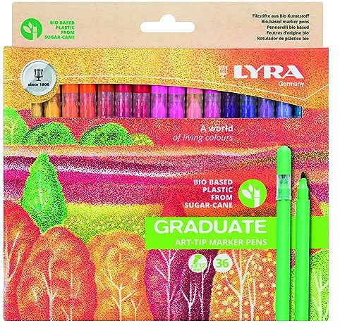 LYRA Graduate Art-Tip Marker Kartonetui 36 sortierte Farben | Fine Art, biobasierter Kunststoff aus Zuckerrohr, Kartonetui